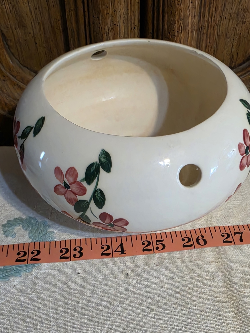 Hand-Painted Floral Ceramic Bowl with Pink Blossoms